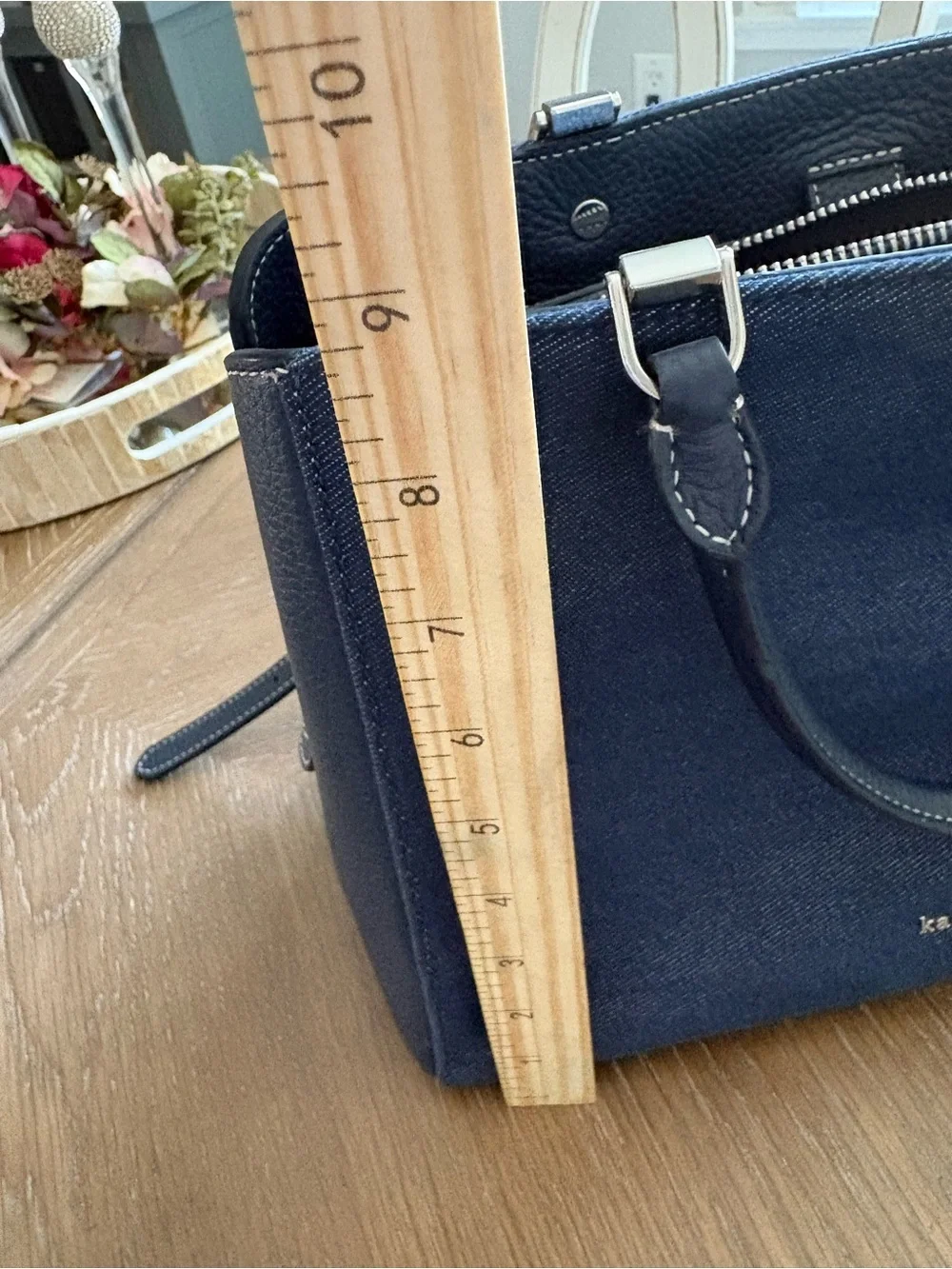 kate spade navy blue structured satchel with top handles